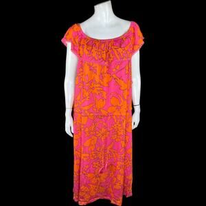Isaac Mizrahi Live! Regular Printed‎ Off the Shoulder Dress Pink 4X NWOT Ruffle